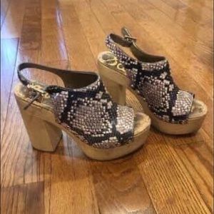 SAM EDELMAN - Marley - leather snakeskin print - wood platform heels.  Size 8.